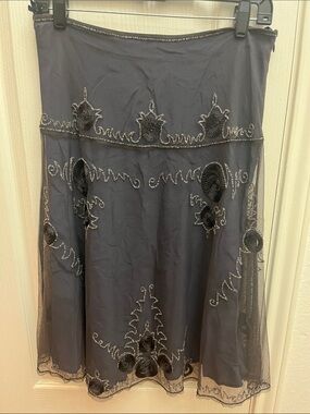 French Connection Black Embroidered Mesh A-Line Skirt